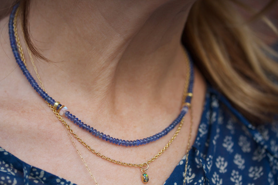 Sapphire, Moonstone & High Karat Gold Necklace