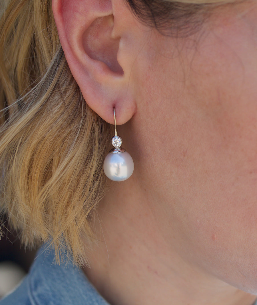 Diamond & South Sea Pearl Earrings