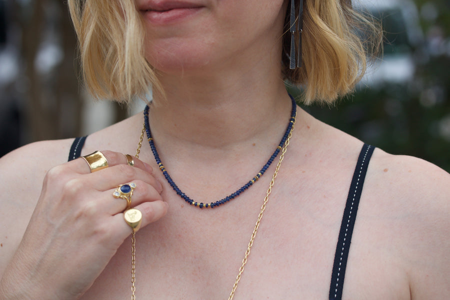 Sapphire & High Karat Gold Bead Necklace