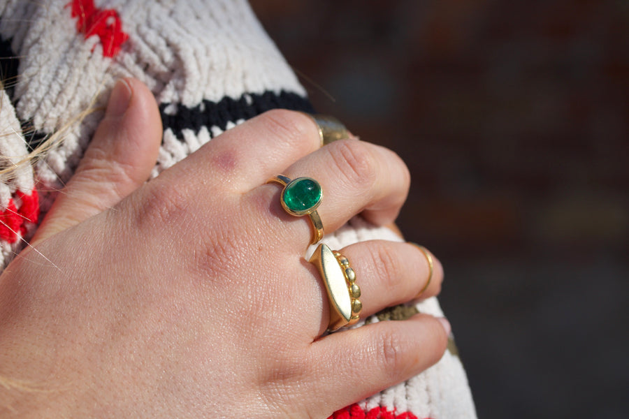 Cabochon Cut Emerald Ring