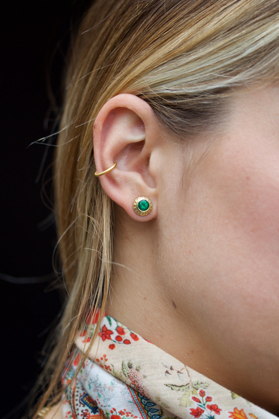 Carved Stud Earrings with Emeralds