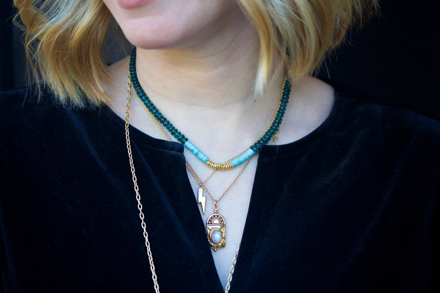 Kyanite &Turquoise with High Karat Bead Necklace