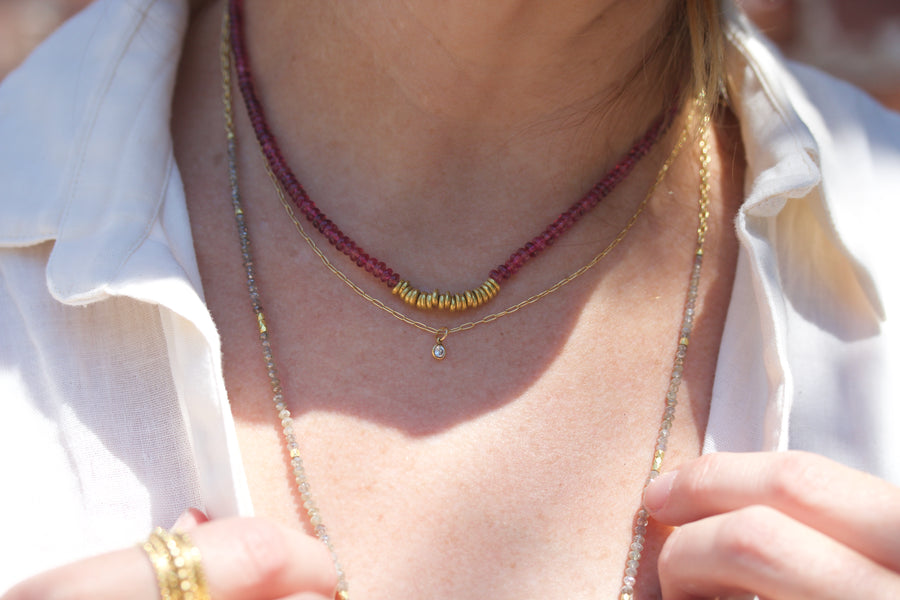 Pink Tourmaline & High Karat Gold Beaded Necklace