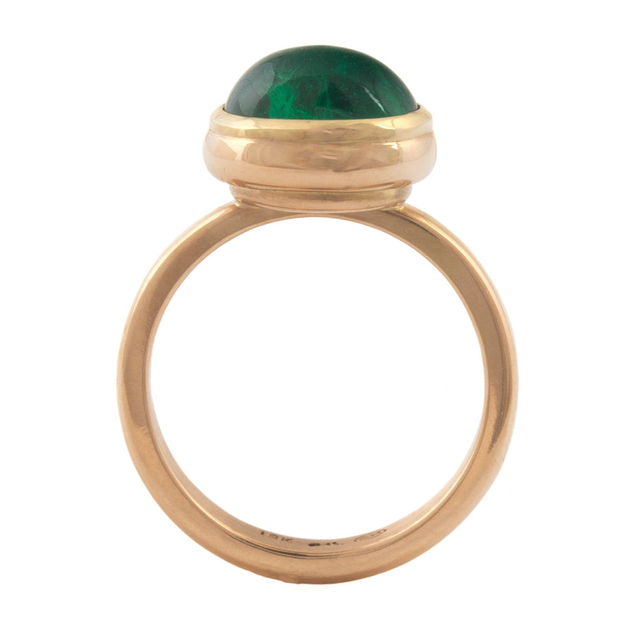 Stackable Ring with Cabochon Cut Emerald