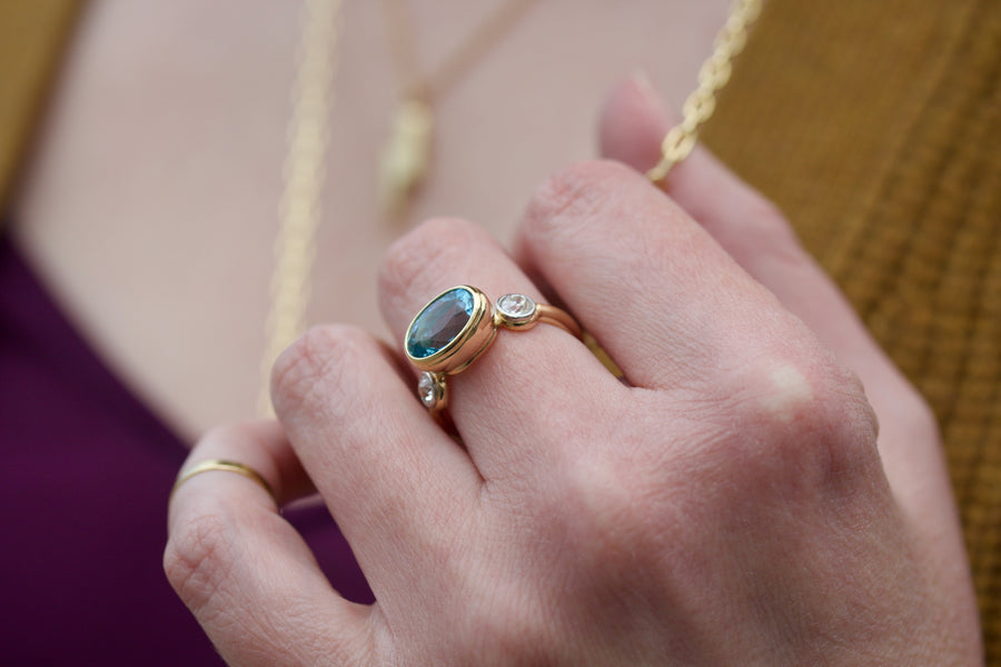 Aquamarine & Diamond Ring