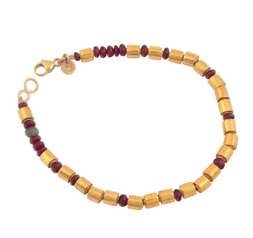 Ruby, Opal & High Karat Gold Beaded Bracelet