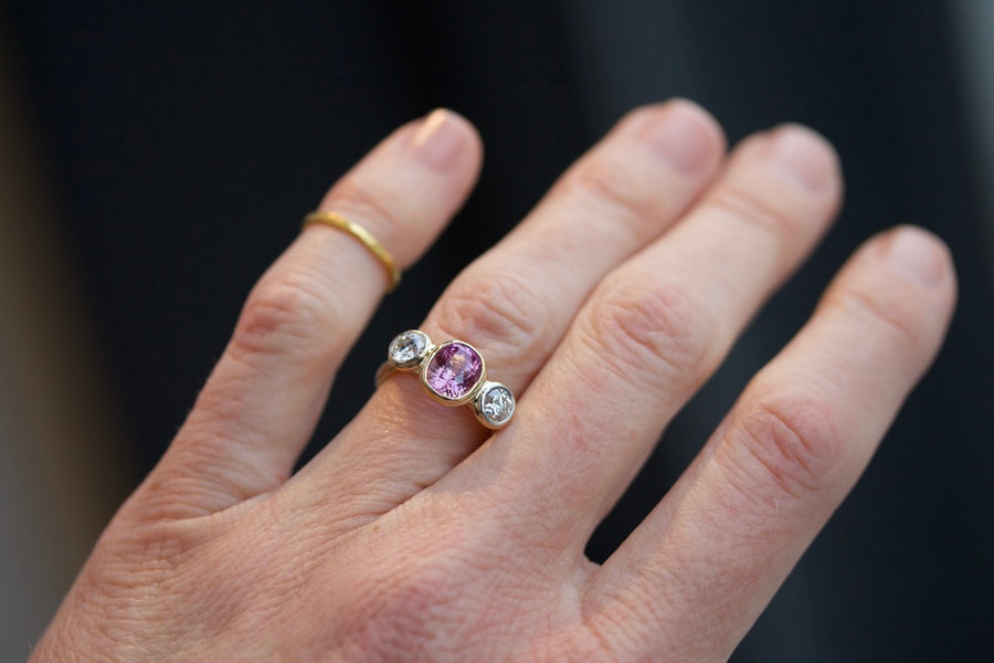 Pink Sapphire & Diamond Lunette Ring