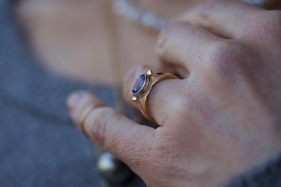 Lunette Ring with Blue Sapphire