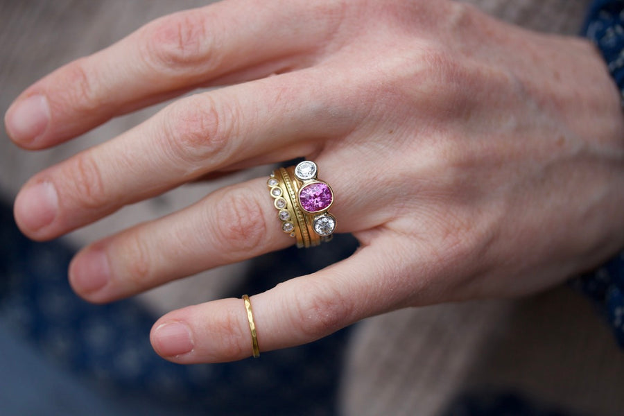 Pink Sapphire & Diamond Lunette Ring