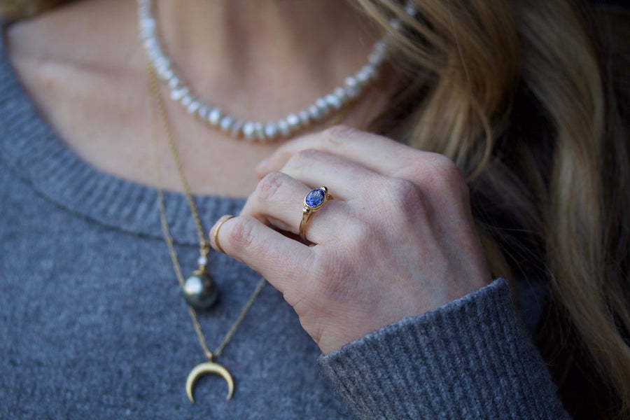 Lunette Ring with Blue Sapphire