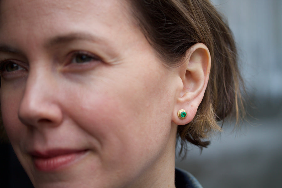 Beaded Halo Stud Earrings with Emerald