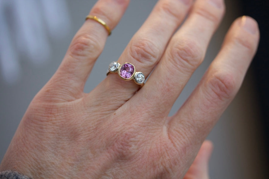 Pink Sapphire & Diamond Lunette Ring