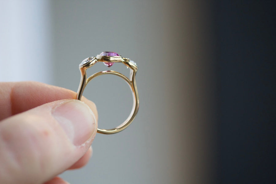 Pink Sapphire & Diamond Lunette Ring