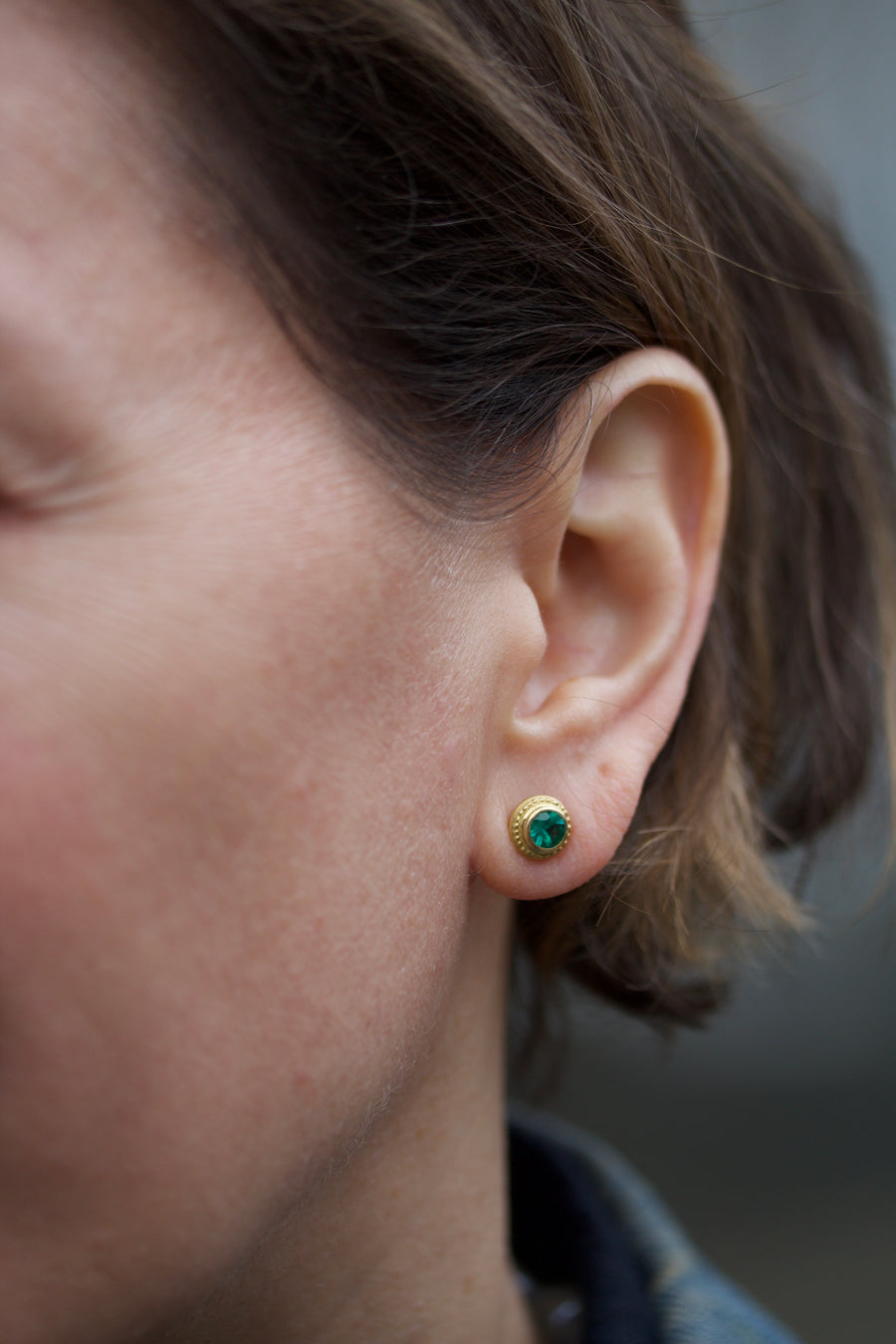 Beaded Halo Stud Earrings with Emerald