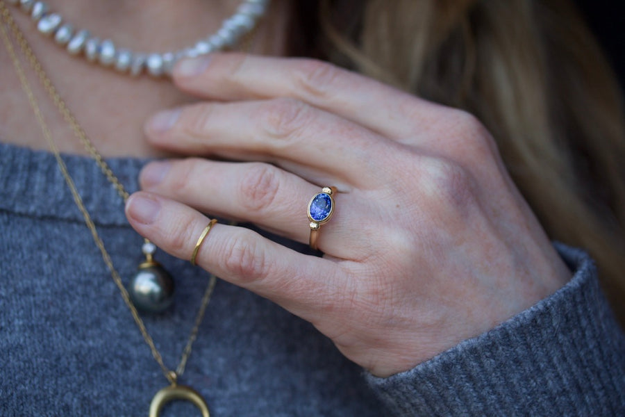 Lunette Ring with Blue Sapphire