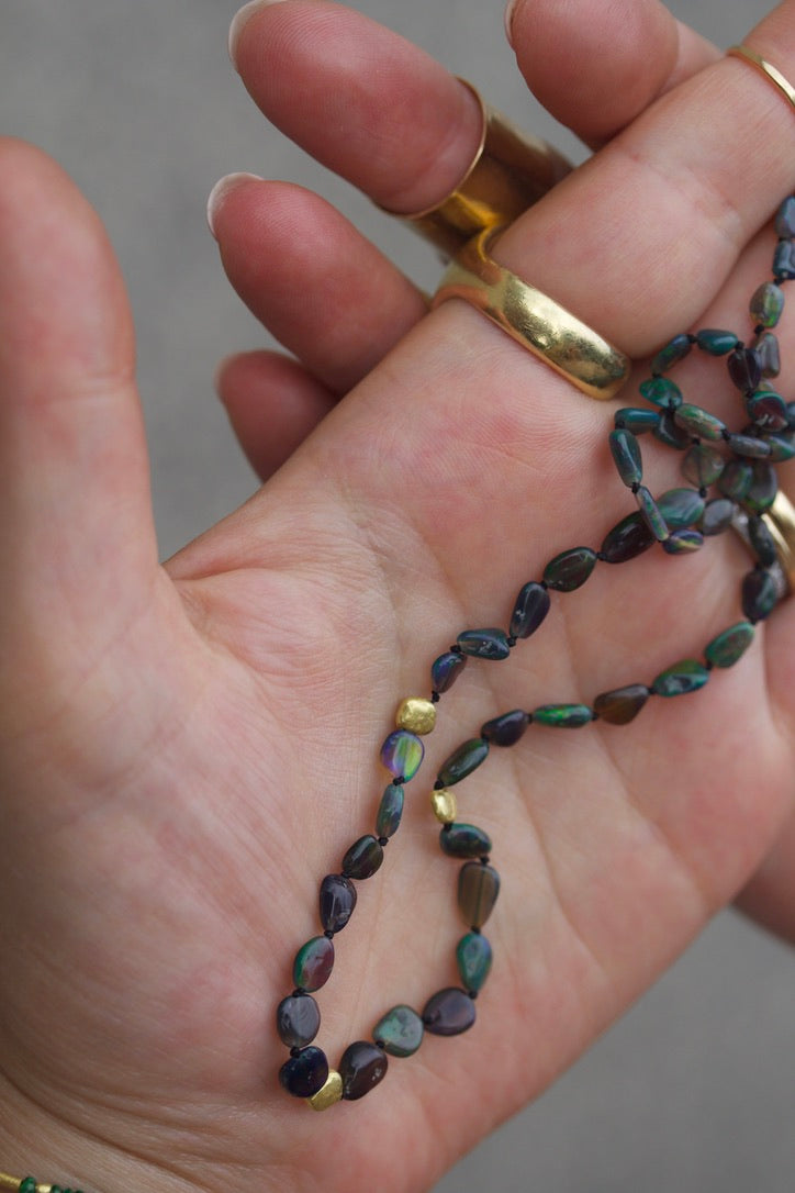 Smoked Black Opal Pebble Necklace