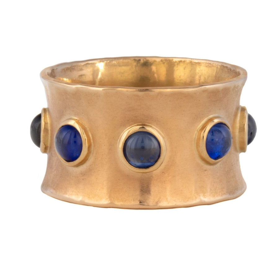 Au Armor Ring with Blue Sapphires