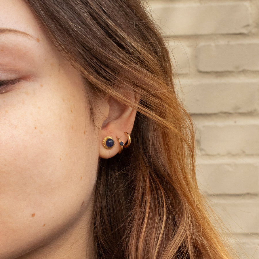 Beaded Halo Stud Earrings With Sapphires