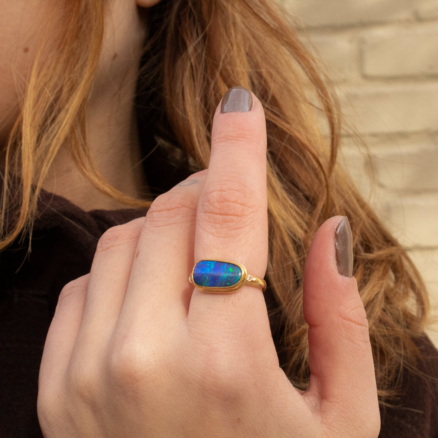 Freeform Boulder Opal & Diamonds Ring
