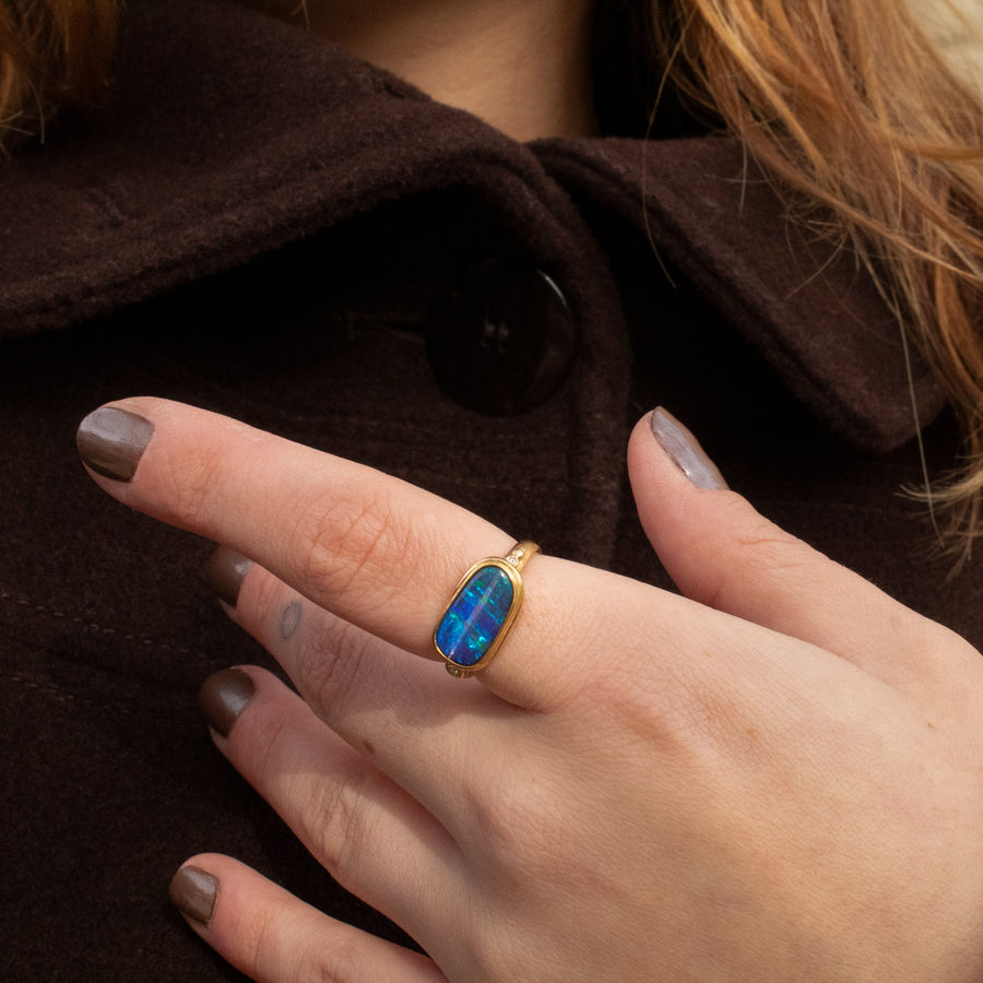 Freeform Boulder Opal & Diamonds Ring