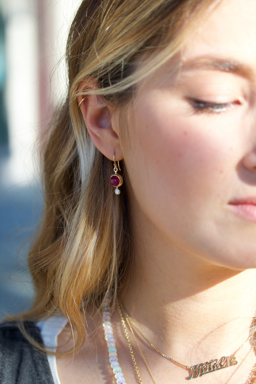 Rubelite Tourmaline & Diamond Earrings