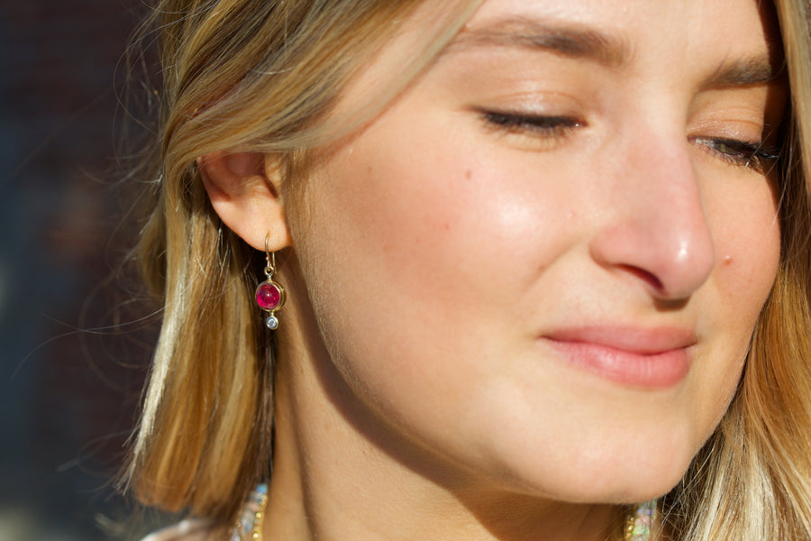 Rubelite Tourmaline & Diamond Earrings