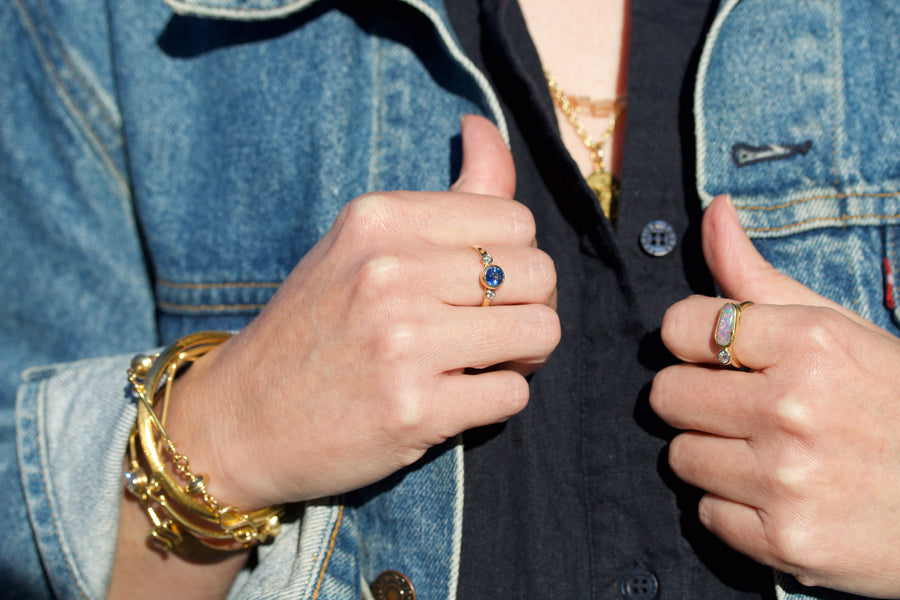 Blue Sapphire & Diamond Stackable Ring