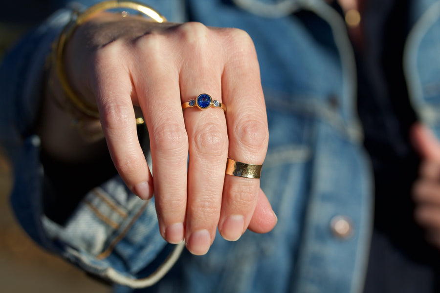 Blue Sapphire & Diamond Stackable Ring