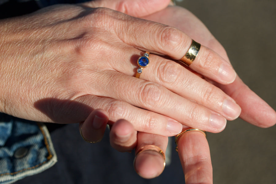 Blue Sapphire & Diamond Stackable Ring