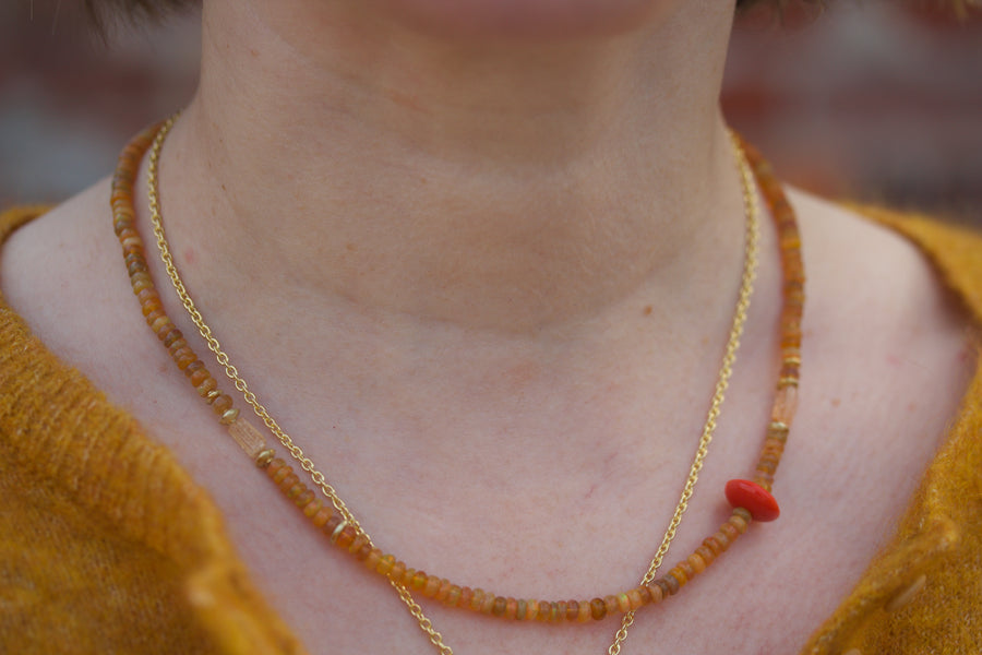 Opal, Coral, Precious Topaz & High Karat Gold Beaded Necklace