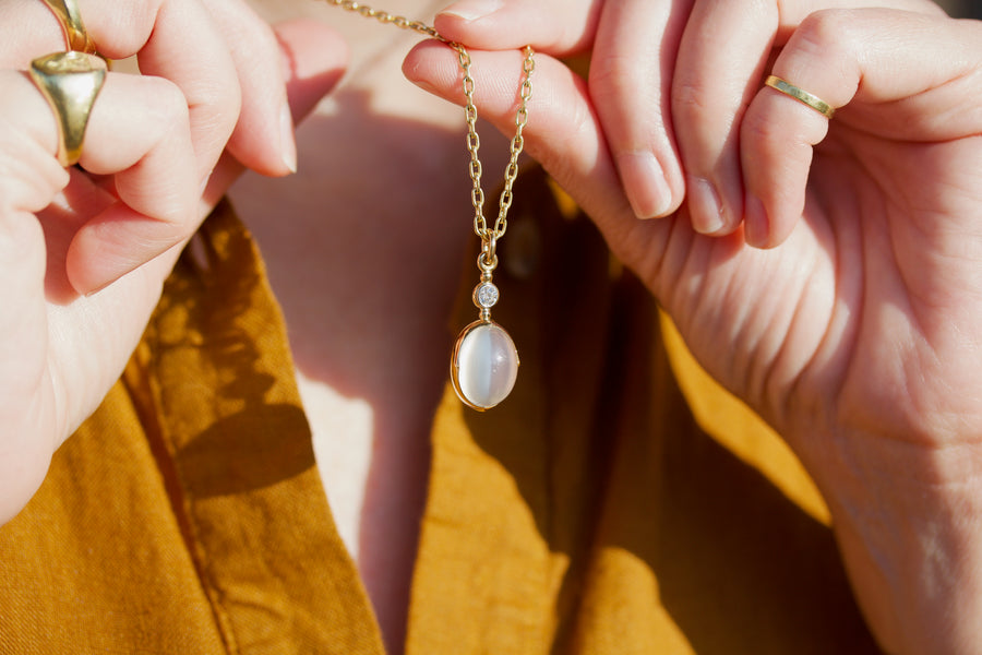 Cat’s Eye Moonstone Pendant with Diamond