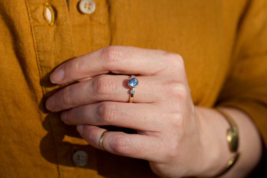 Cornflower Blue Sapphire & Diamond Stackable Ring