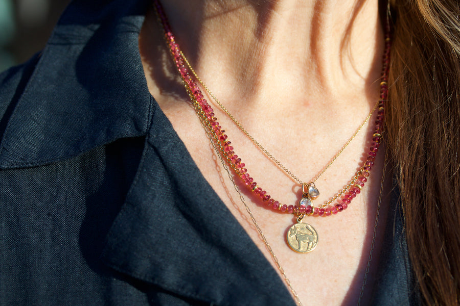 Pink Tourmaline & High Karat Gold Necklace