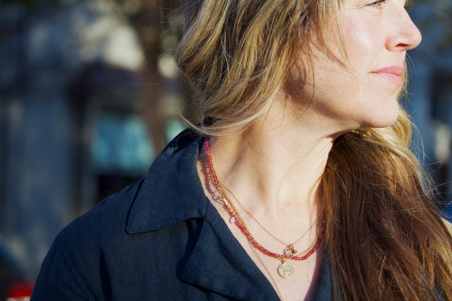 Pink Tourmaline & High Karat Gold Necklace