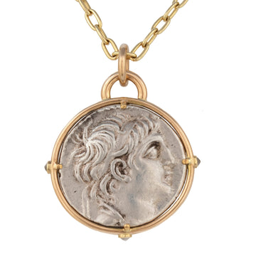 Greek Coin Pendant with Opaque Diamonds