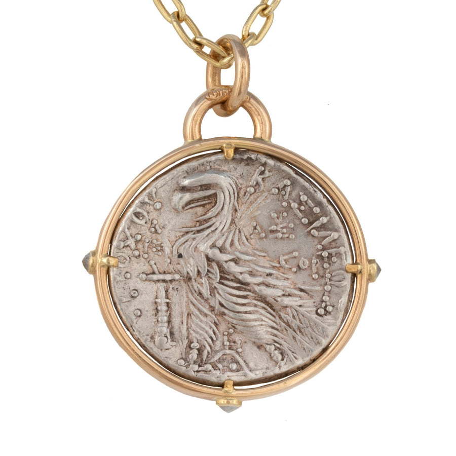 Greek Coin Pendant with Opaque Diamonds