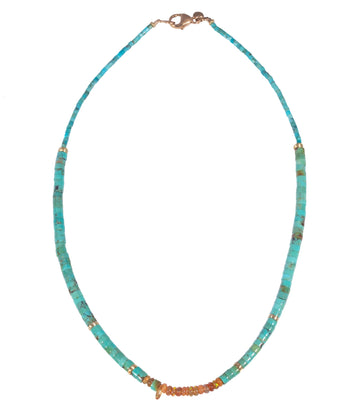 Turquoise, Opal, Sapphire & High Karat Gold Beaded Necklace