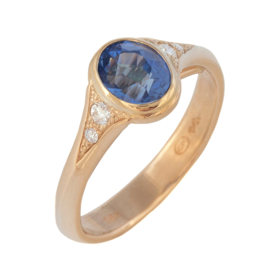 Lunette Ring with Blue Sapphire & Diamond