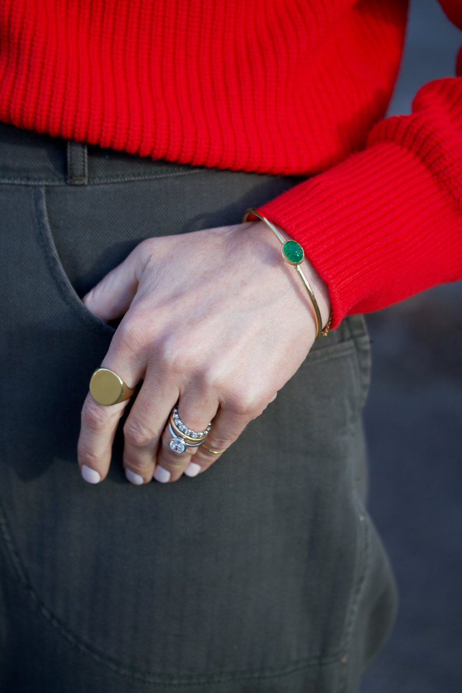 Carved Emerald Bangle Bracelet