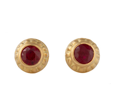 Carved Stud Earrings with Rubies