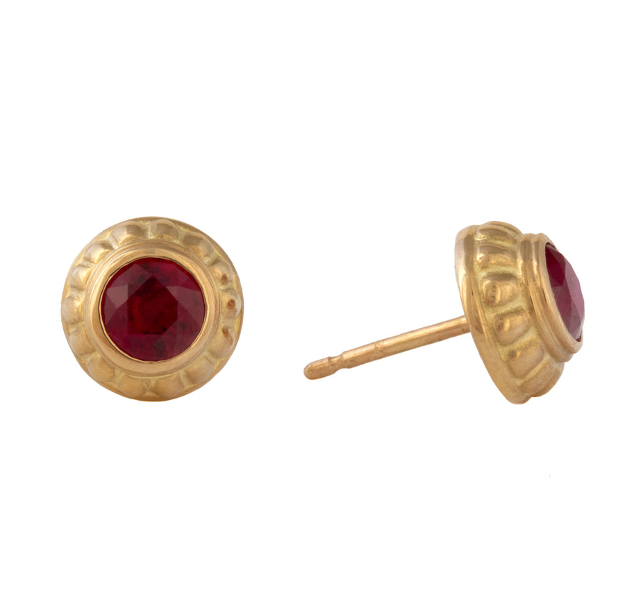 Carved Stud Earrings with Rubies