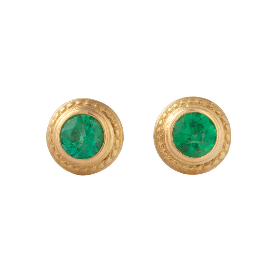 Beaded Halo Stud Earrings with Emerald