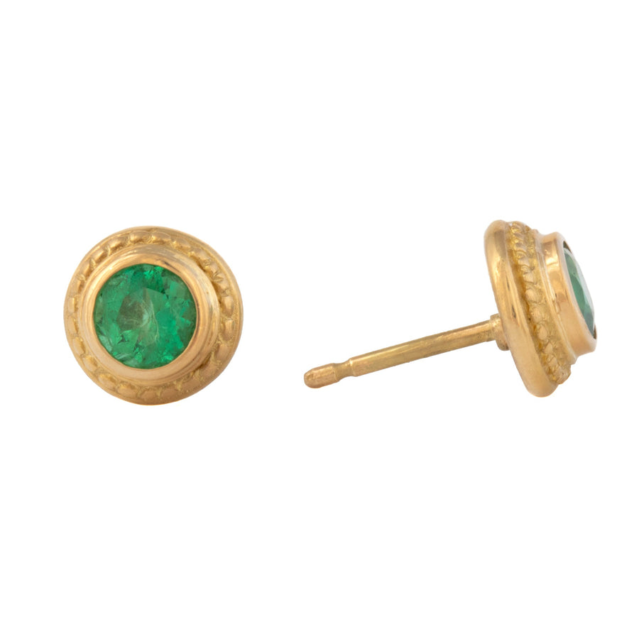 Beaded Halo Stud Earrings with Emerald