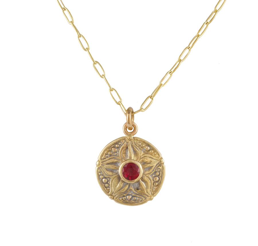 Carved Petal Pendant with Ruby