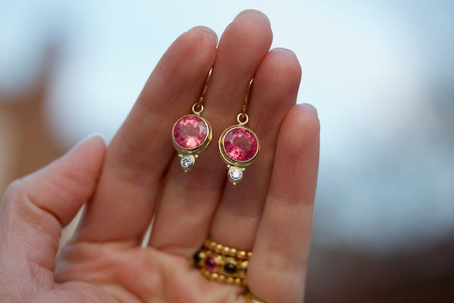 Pink Tourmaline & Diamond Earrings