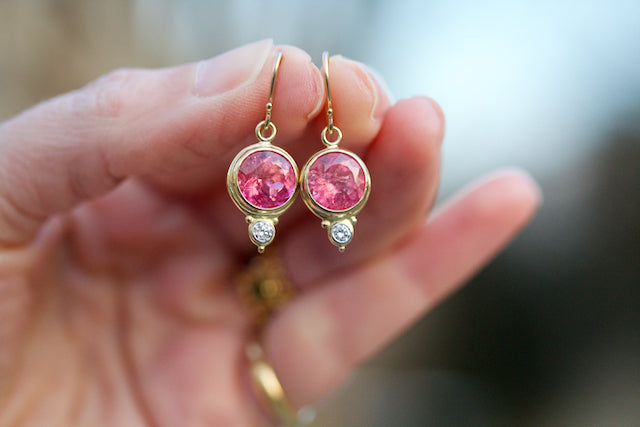 Pink Tourmaline & Diamond Earrings