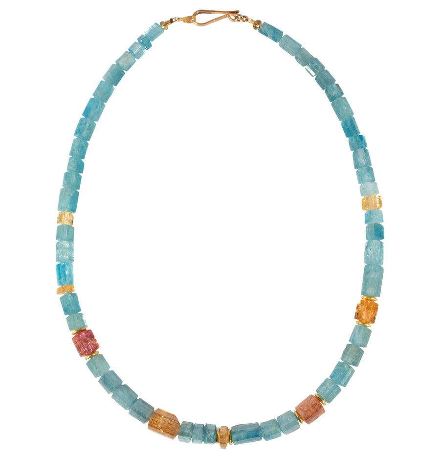 Aquamarine, Imperial Topaz & High Karat Gold Necklace