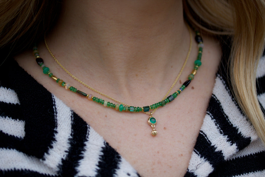 Emerald Pendant with Carved Gold Drop