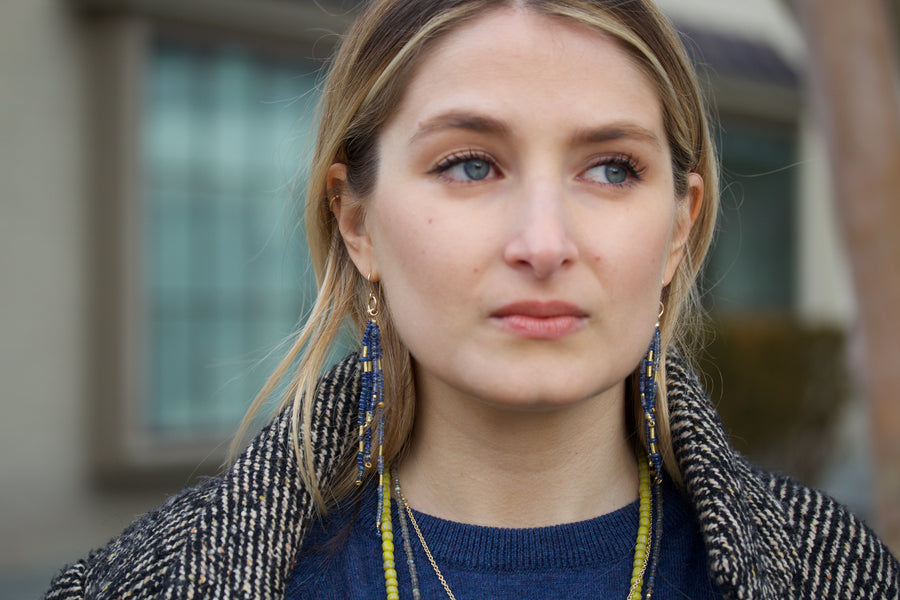 Sapphire Beaded Dangle Earrings