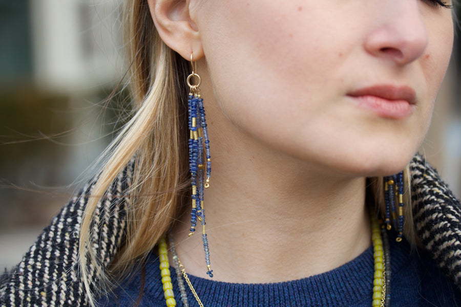 Sapphire Beaded Dangle Earrings